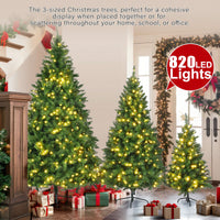 Pre-Lit Green Pine Artificial Christmas Tree Set of 3 with 820 Warm LED Lights and 2539 Branch Tips for Holiday Home Office Decoration