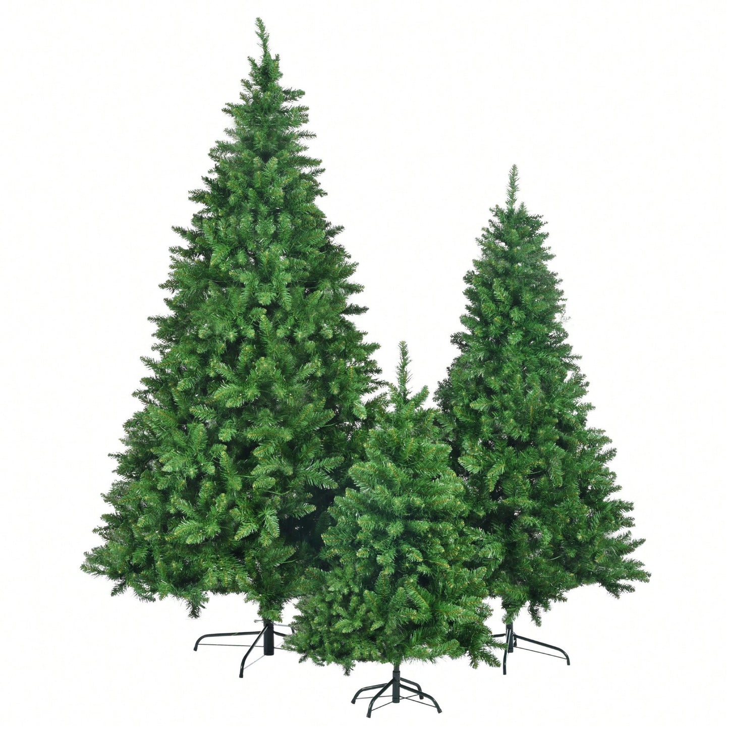 Pre-Lit Green Pine Artificial Christmas Tree Set of 3 with 820 Warm LED Lights and 2539 Branch Tips for Holiday Home Office Decoration