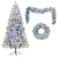 6FT Snow Flocked Pre-Lit Christmas Tree With Garland And Wreath, Colorful LED Lights, 8 Lighting Modes, Pine Cones, Holiday Home Décor