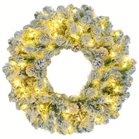 6FT Snow Flocked Pre-Lit Christmas Tree With Garland And Wreath, Colorful LED Lights, 8 Lighting Modes, Pine Cones, Holiday Home Décor