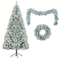6FT Snow Flocked Pre-Lit Christmas Tree With Garland And Wreath, Colorful LED Lights, 8 Lighting Modes, Pine Cones, Holiday Home Décor