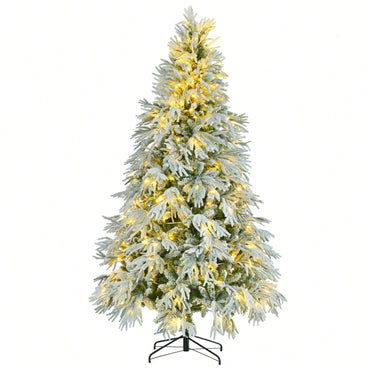 7.5FT Snow Flocked Pre-Lit Christmas Tree With 350 Multi-Color LED Lights And 8 Flashing Modes For Holiday Home And Office Decoration