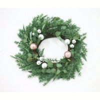 26 Inch Pine Needle Wreath With Decorative Ball For Seasonal Home Decor