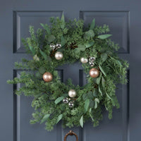 26 Inch Pine Needle Wreath With Decorative Ball For Seasonal Home Decor