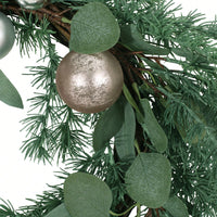 26 Inch Pine Needle Wreath With Decorative Ball For Seasonal Home Decor