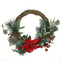 23.5 Inch Poinsettia Berry Eucalyptus Half Wreath For Holiday Decor