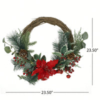 23.5 Inch Poinsettia Berry Eucalyptus Half Wreath For Holiday Decor