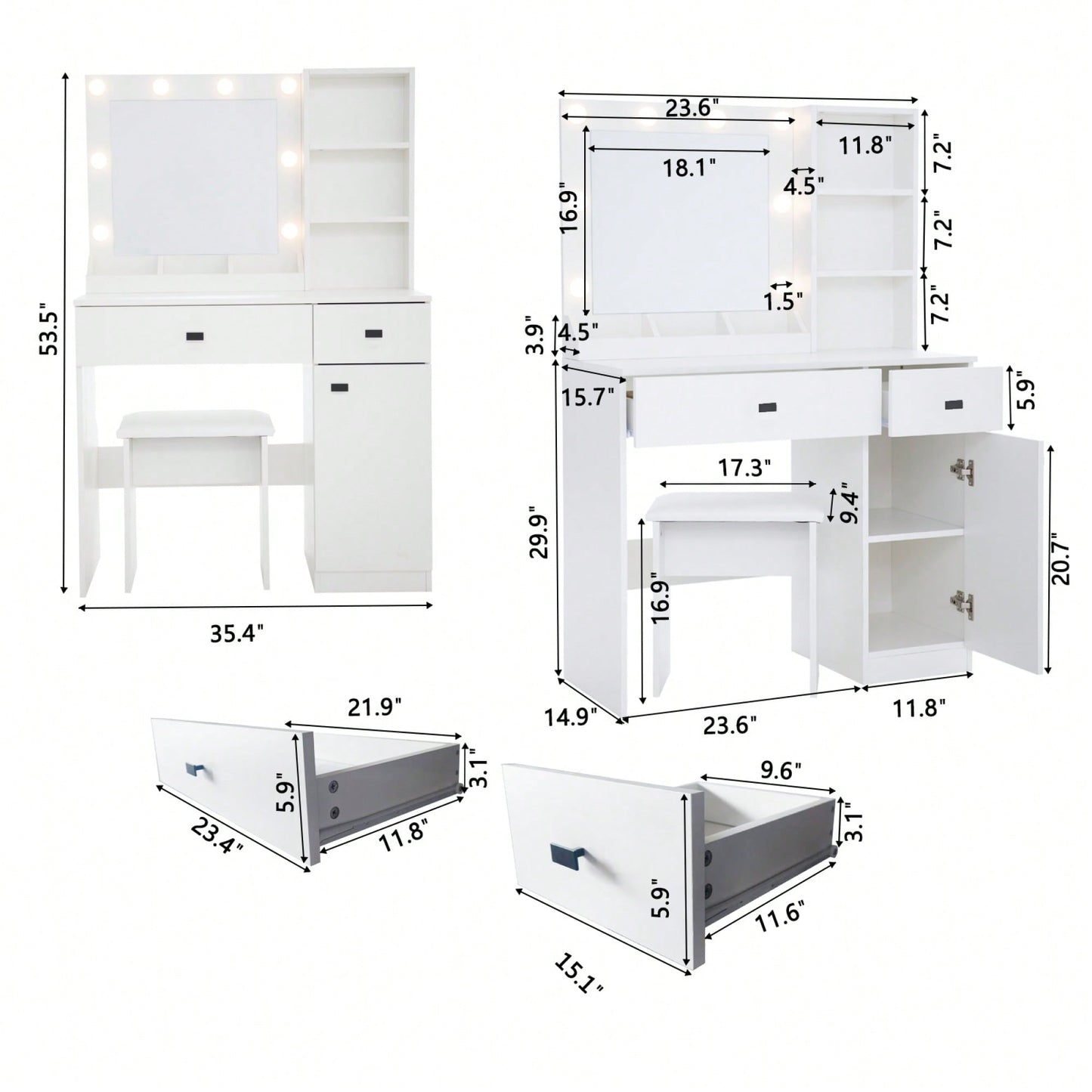 Illuminate Your Beauty Routine With Adjustable Brightness Vanity Desk And Mirror Set Featuring Ample Storage And Stylish Design For Bedroom