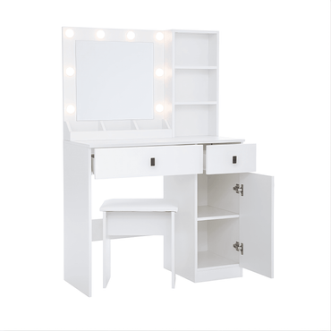 Illuminate Your Beauty Routine With Adjustable Brightness Vanity Desk And Mirror Set Featuring Ample Storage And Stylish Design For Bedroom