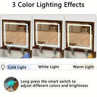 Dimmable LED Light Vanity Desk With Flip Up Mirror And 10 Drawers For Makeup Storage Space-Saving White And Walnut Finish