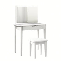Elegant White Vanity Table With Dimmable LED Mirror And Storage Drawer For Makeup And Cosmetics With Comfortable Stool