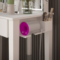 Elegant White Vanity Table With Dimmable LED Mirror And Storage Drawer For Makeup And Cosmetics With Comfortable Stool