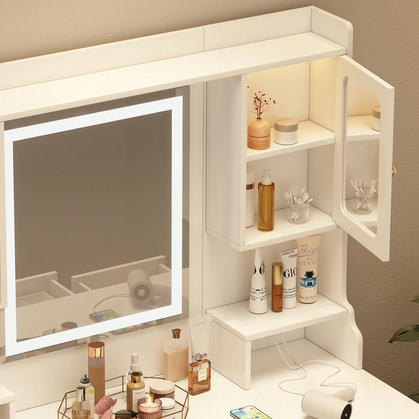 Elegant Makeup Vanity Set With Mirror, 6 Drawers And Shelves, Stylish Dressing Table For Beauty Essentials