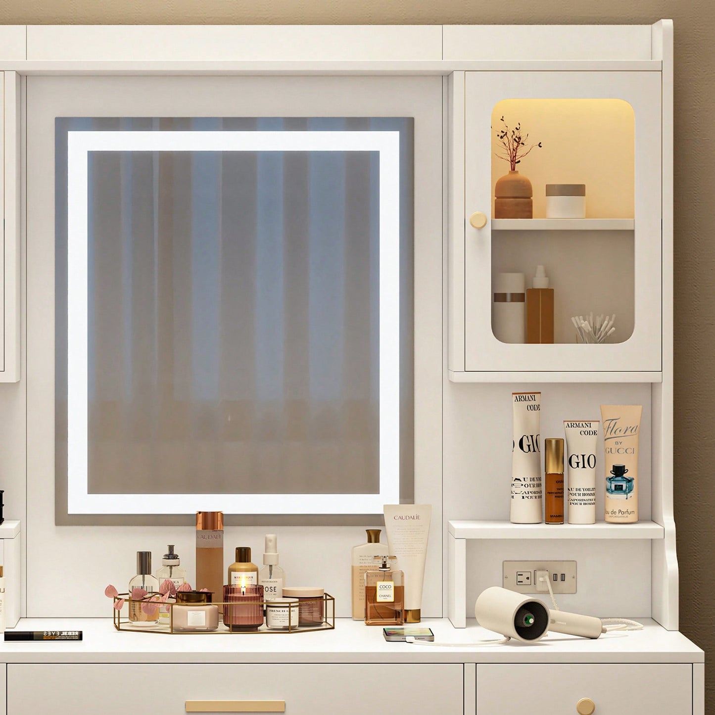 Elegant Makeup Vanity Set With Mirror, 6 Drawers And Shelves, Stylish Dressing Table For Beauty Essentials