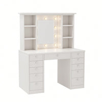 LED Lighted Makeup Vanity With 11 Drawers And Adjustable Brightness In 3 Color Modes For Bedroom Use