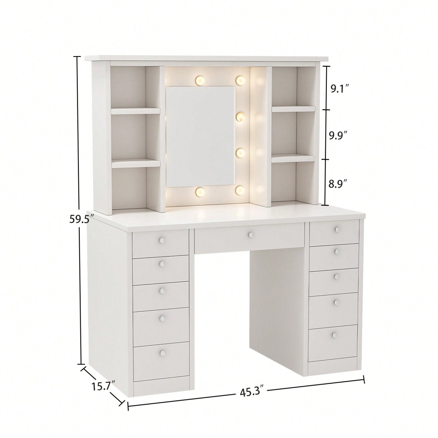 LED Lighted Makeup Vanity With 11 Drawers And Adjustable Brightness In 3 Color Modes For Bedroom Use
