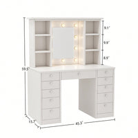LED Lighted Makeup Vanity With 11 Drawers And Adjustable Brightness In 3 Color Modes For Bedroom Use