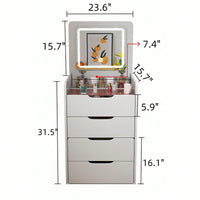 Stylish 3-in-1 Makeup Vanity Desk with Flip Top Mirror and Glass Surface, 3 Drawers and Cushioned Stool for Bedroom Decor