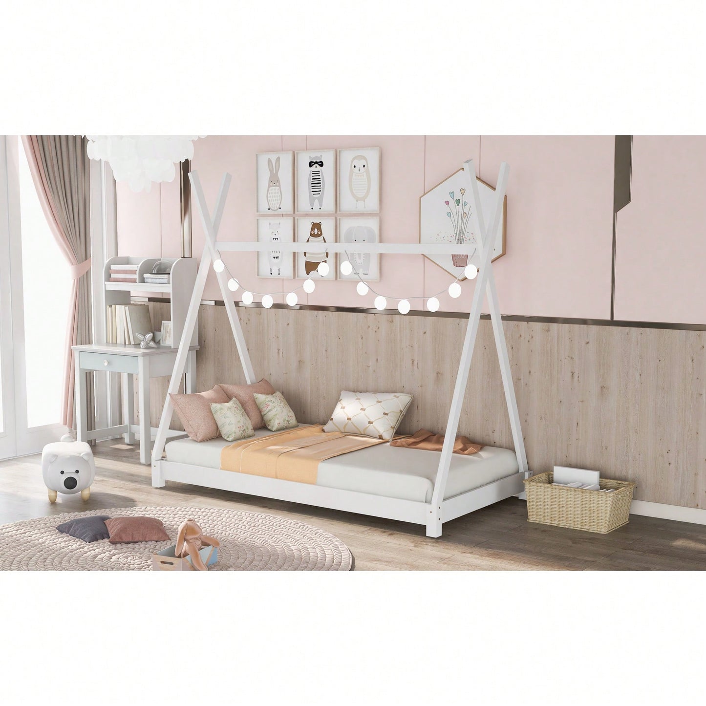 Modern Twin Size Triangle Structure Platform Bed In Gray For Stylish Bedrooms