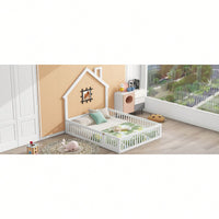 Elegant White Wooden Full Size House Platform Bed With Safety Guardrail