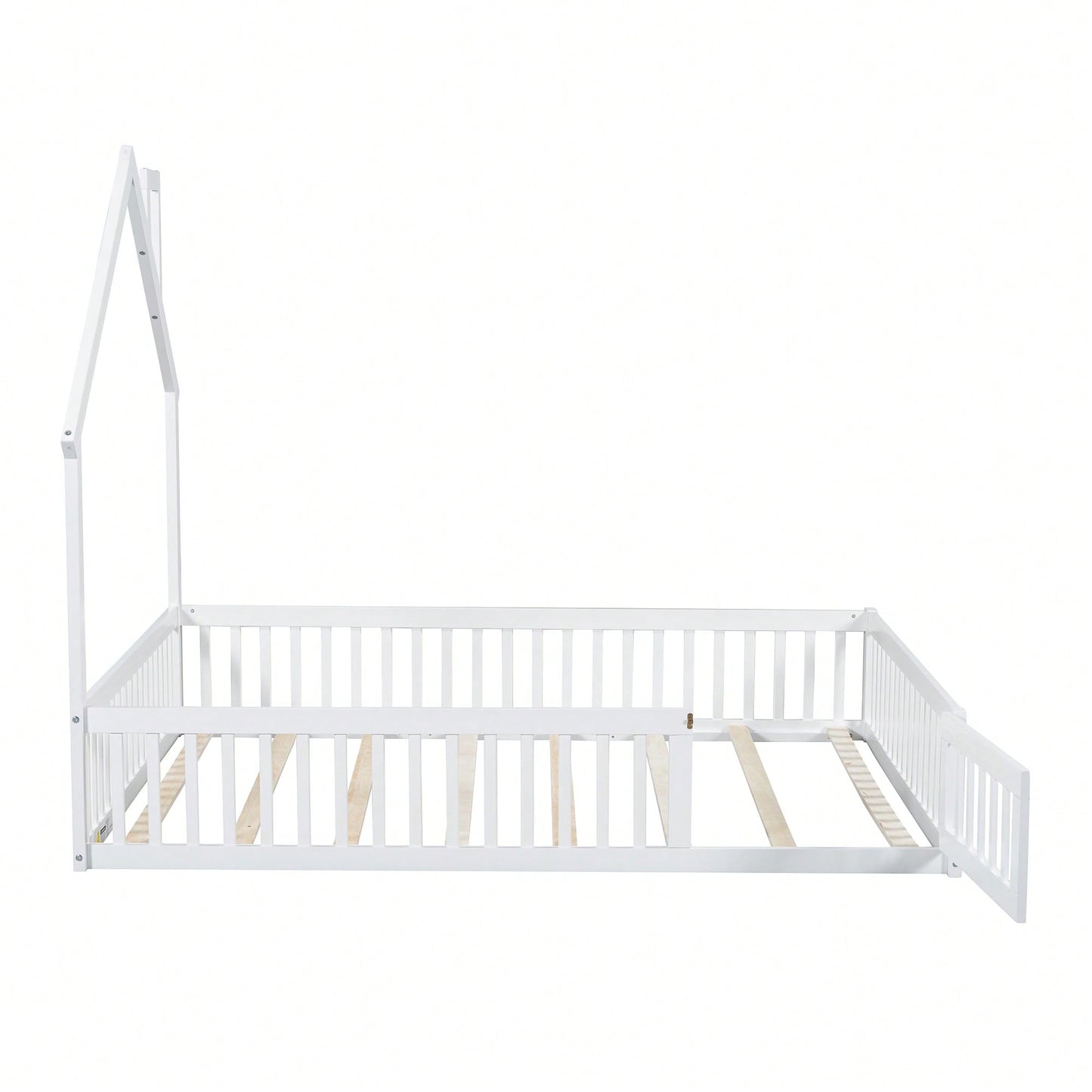 Elegant White Wooden Full Size House Platform Bed With Safety Guardrail