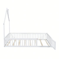 Elegant White Wooden Full Size House Platform Bed With Safety Guardrail