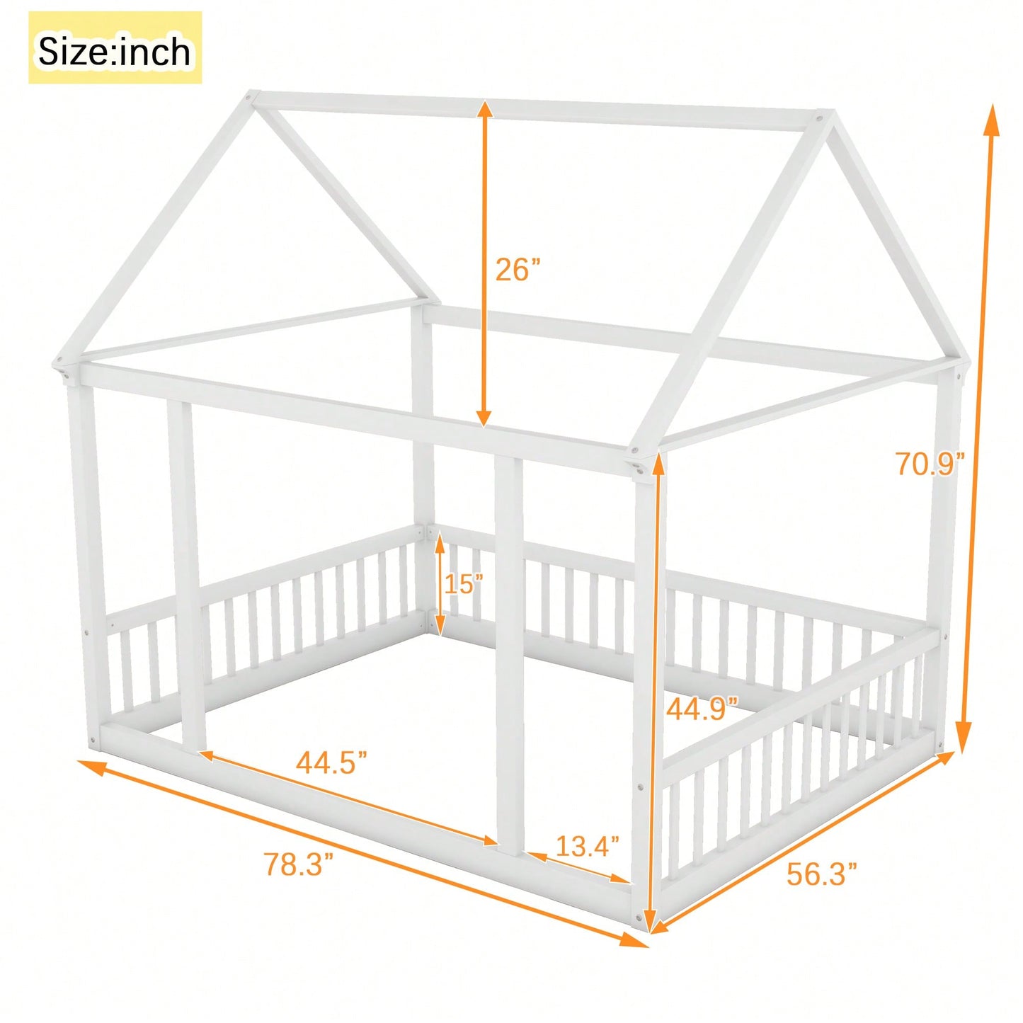 Wooden House Frame Bed With Safety Guardrails In Gray For Kids