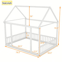 Wooden House Frame Bed With Safety Guardrails In Gray For Kids