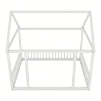 Wooden House Frame Bed With Safety Guardrails In Gray For Kids