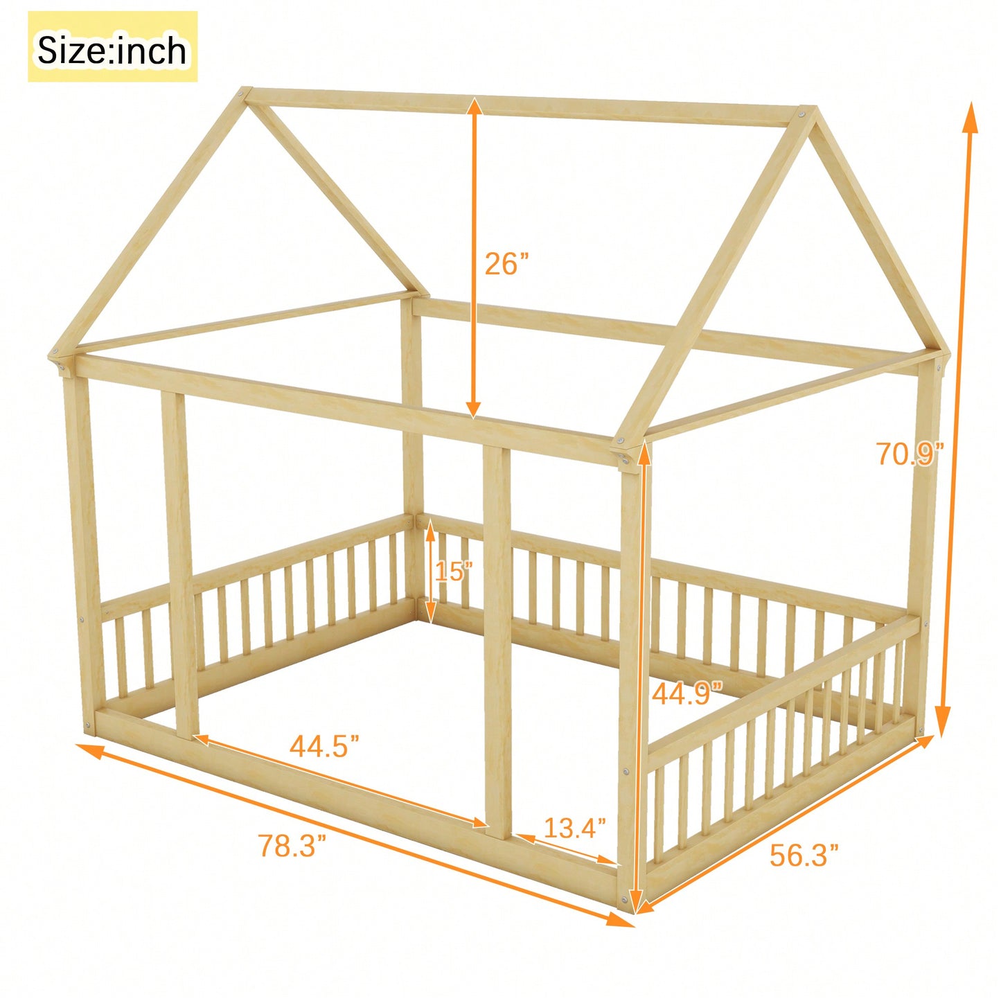 Wooden House Frame Bed With Safety Guardrails In Gray For Kids