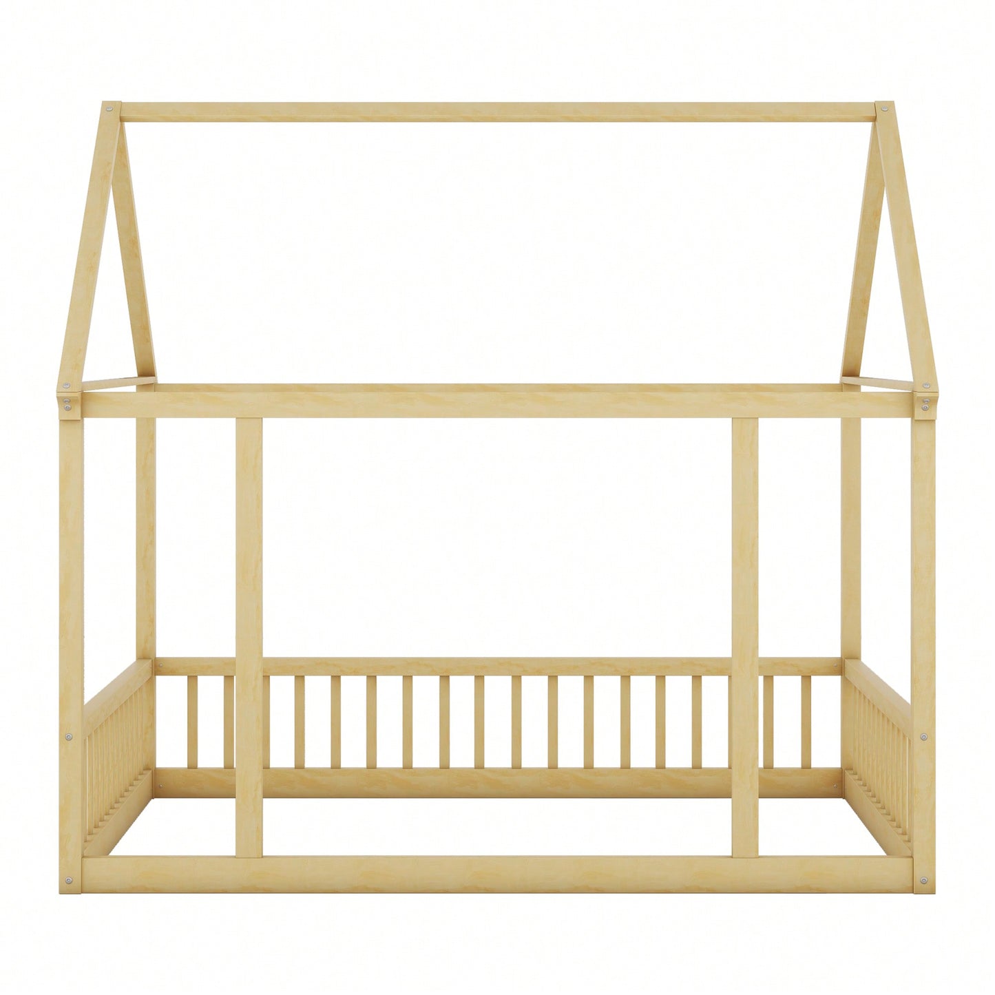 Wooden House Frame Bed With Safety Guardrails In Gray For Kids