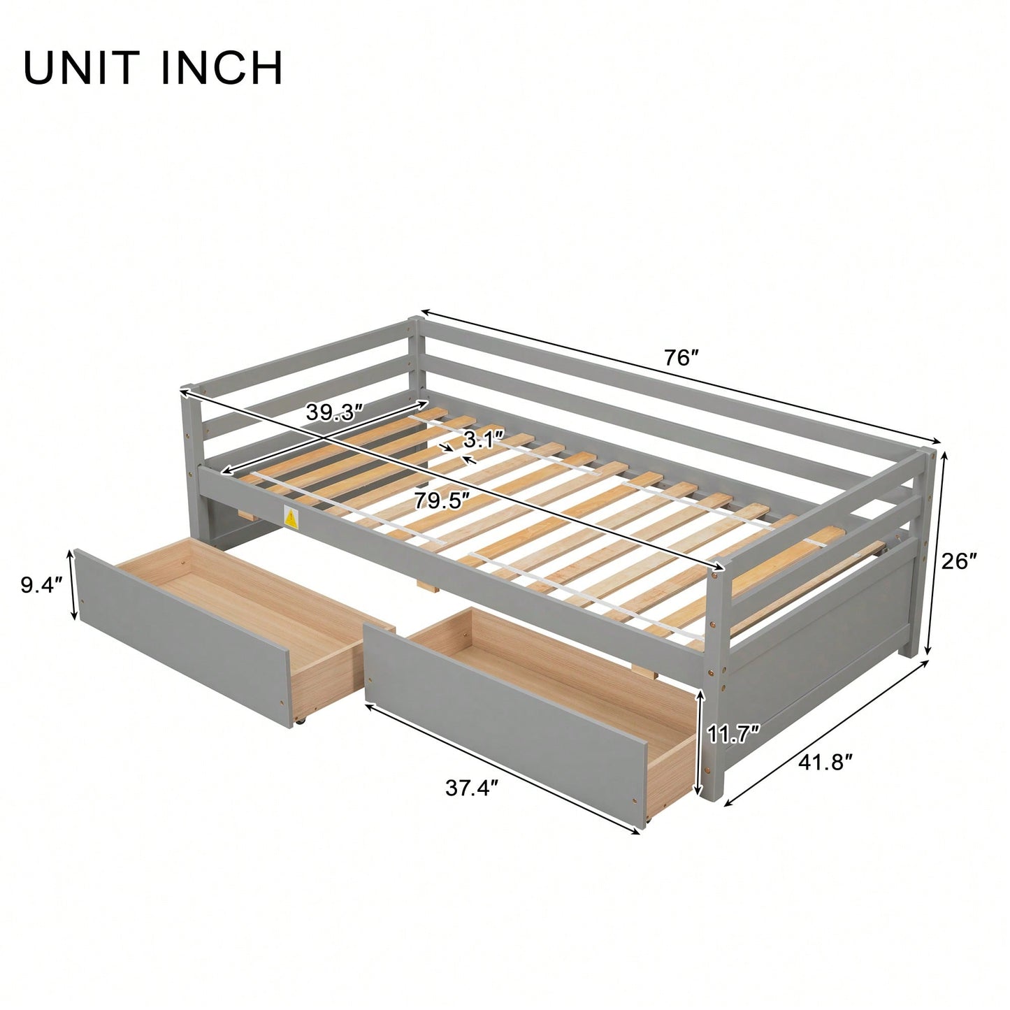 Grey Daybed With Two Storage Drawers For Space-Saving Solutions