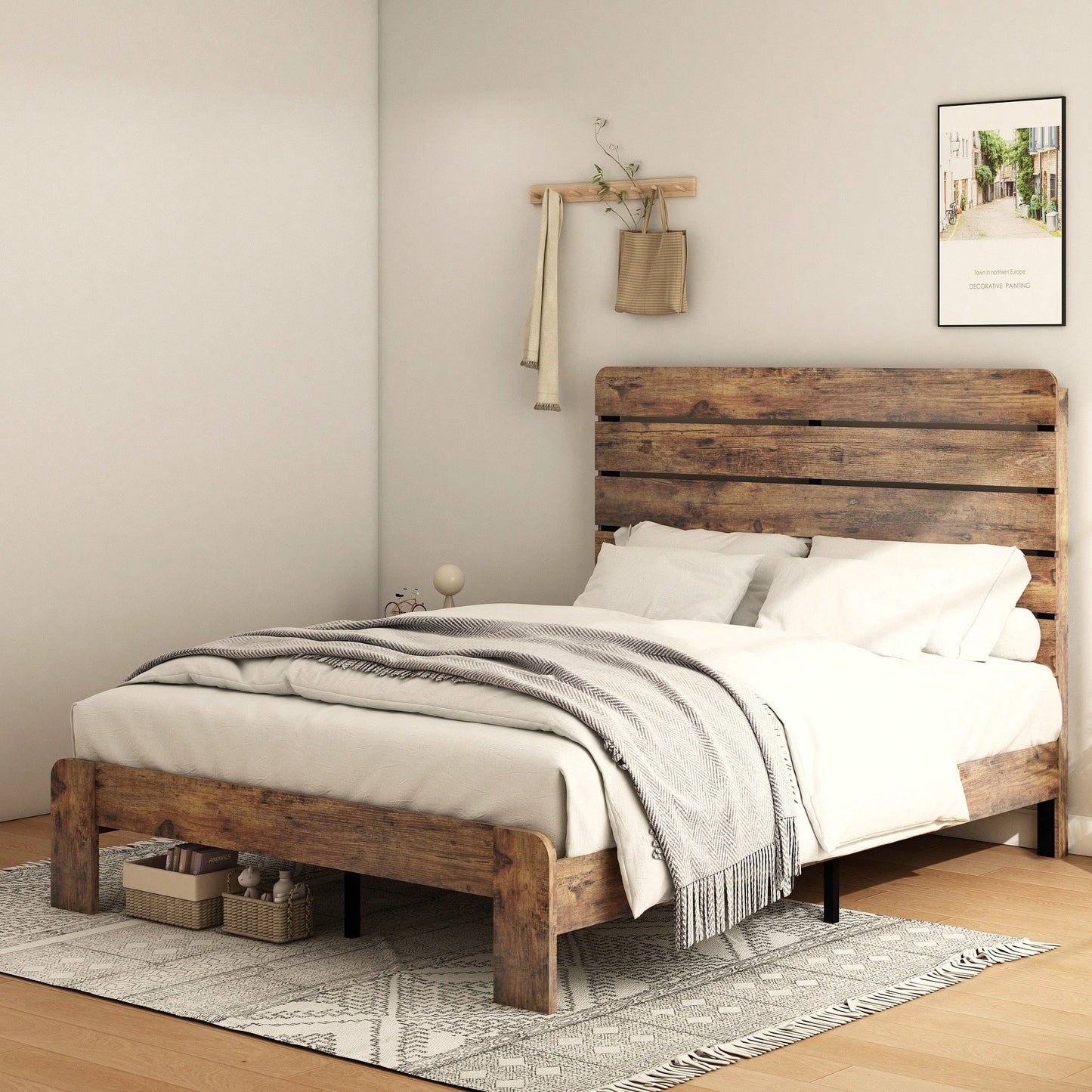 King Size Wood Platform Bed Frame With Noise-Free Design, No Box Spring Required, Easy Assembly, Ample Under Bed Storage, Dark Brown Finish