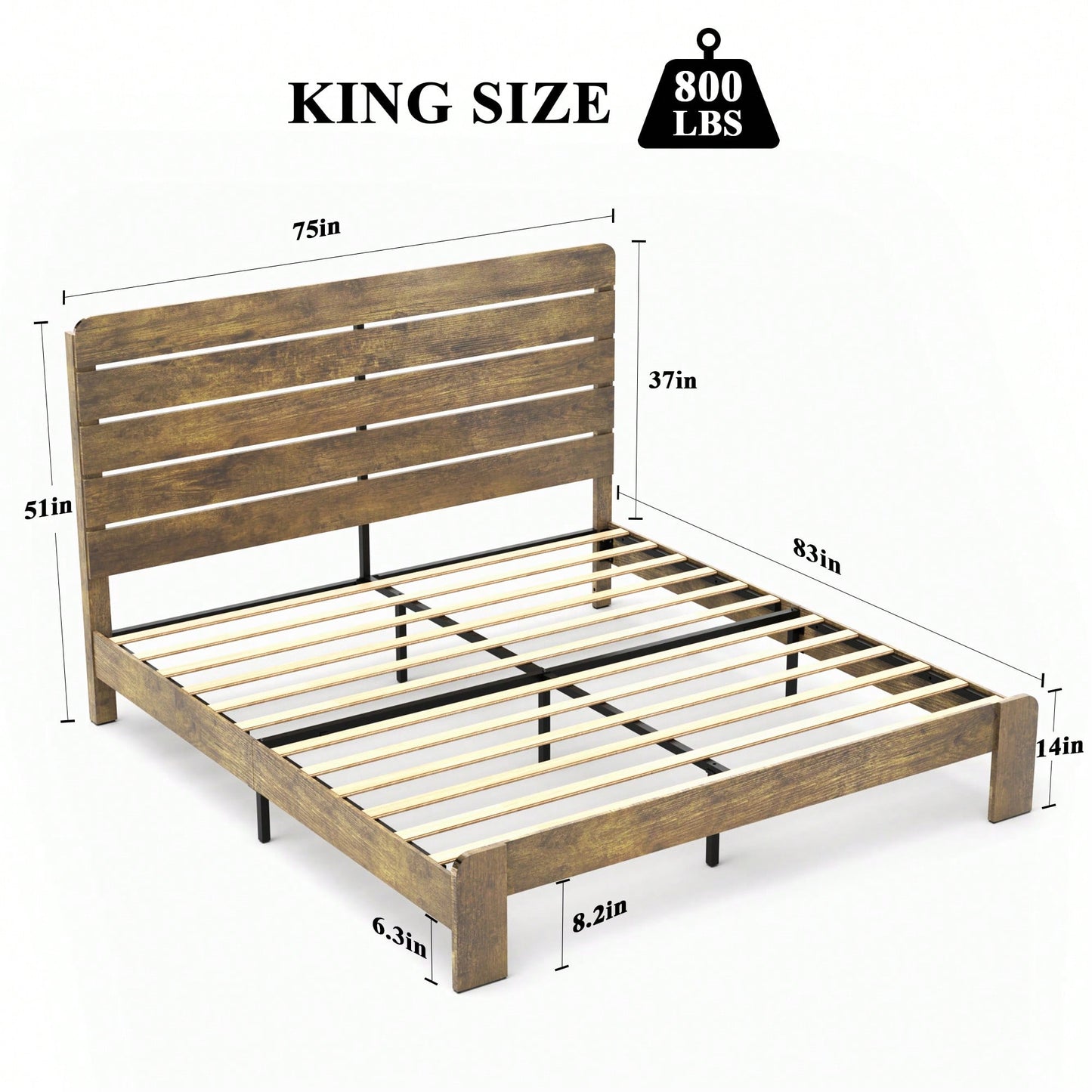 King Size Wood Platform Bed Frame With Noise-Free Design, No Box Spring Required, Easy Assembly, Ample Under Bed Storage, Dark Brown Finish