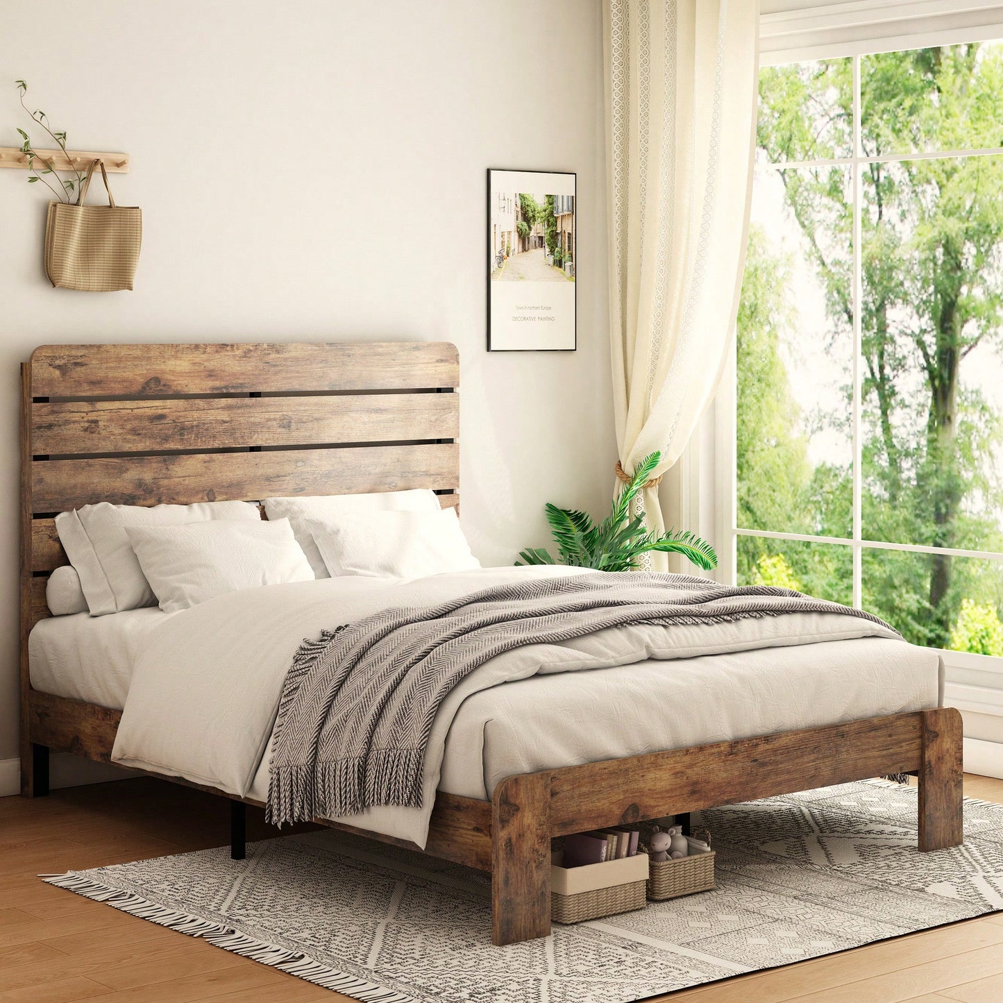 King Size Wood Platform Bed Frame With Noise-Free Design, No Box Spring Required, Easy Assembly, Ample Under Bed Storage, Dark Brown Finish