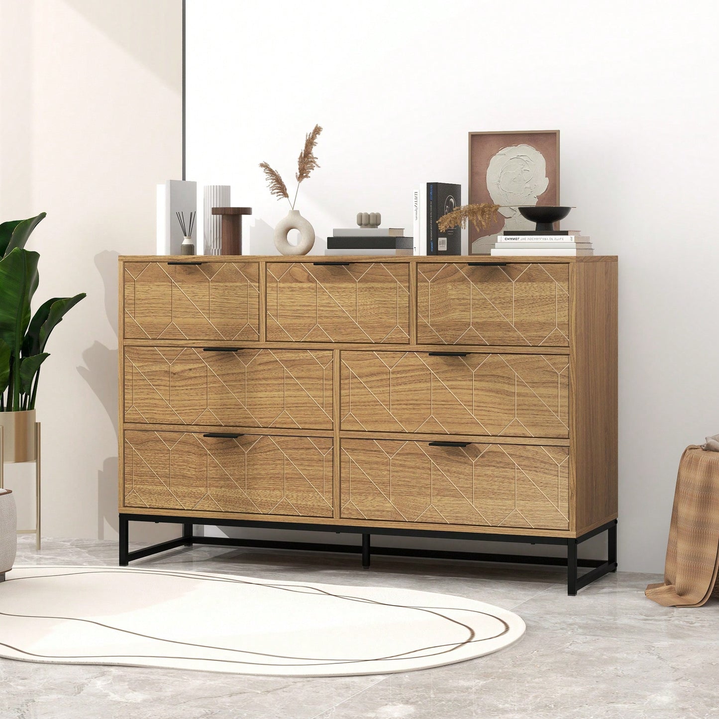 Elegant Walnut Finish 7 Drawer Wooden Dresser Storage Cabinet For Bedroom Organization