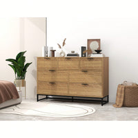 Elegant Walnut Finish 7 Drawer Wooden Dresser Storage Cabinet For Bedroom Organization
