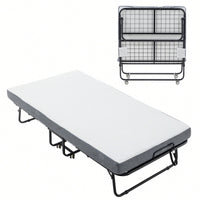 Portable Folding Bed With Memory Foam Mattress And Metal Frame, Rollaway Guest Bed On Wheels For Adults, Cot Size 75 X 38 With Storage Cover