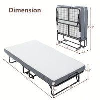 Portable Folding Bed With Memory Foam Mattress And Metal Frame, Rollaway Guest Bed On Wheels For Adults, Cot Size 75 X 38 With Storage Cover
