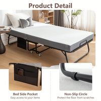 Portable Folding Bed With Memory Foam Mattress And Metal Frame, Rollaway Guest Bed On Wheels For Adults, Cot Size 75 X 38 With Storage Cover