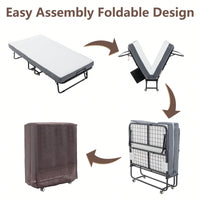 Portable Folding Bed With Memory Foam Mattress And Metal Frame, Rollaway Guest Bed On Wheels For Adults, Cot Size 75 X 38 With Storage Cover
