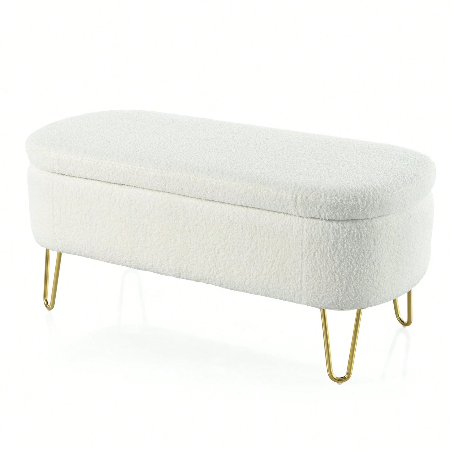 Upholstered Cream Storage Bench For Living Room Bedroom Entryway With Metal Legs