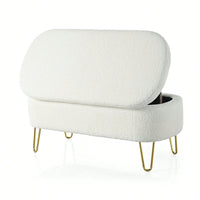 Upholstered Cream Storage Bench For Living Room Bedroom Entryway With Metal Legs