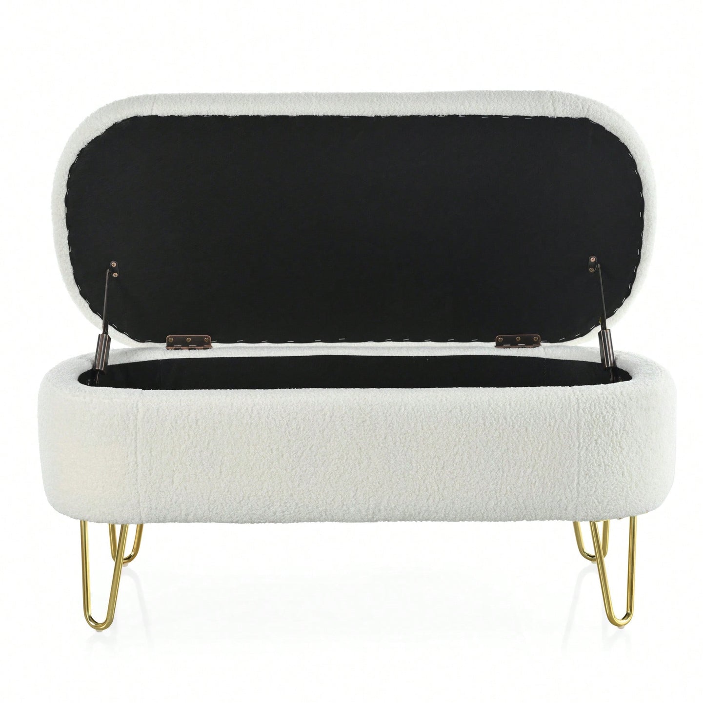 Upholstered Cream Storage Bench For Living Room Bedroom Entryway With Metal Legs