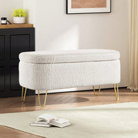 Upholstered Cream Storage Bench For Living Room Bedroom Entryway With Metal Legs