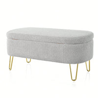 Upholstered Cream Storage Bench For Living Room Bedroom Entryway With Metal Legs