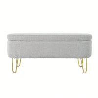 Upholstered Cream Storage Bench For Living Room Bedroom Entryway With Metal Legs