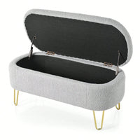 Upholstered Cream Storage Bench For Living Room Bedroom Entryway With Metal Legs