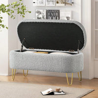 Upholstered Cream Storage Bench For Living Room Bedroom Entryway With Metal Legs