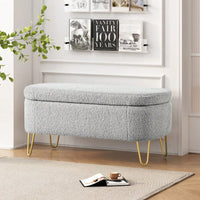 Upholstered Cream Storage Bench For Living Room Bedroom Entryway With Metal Legs